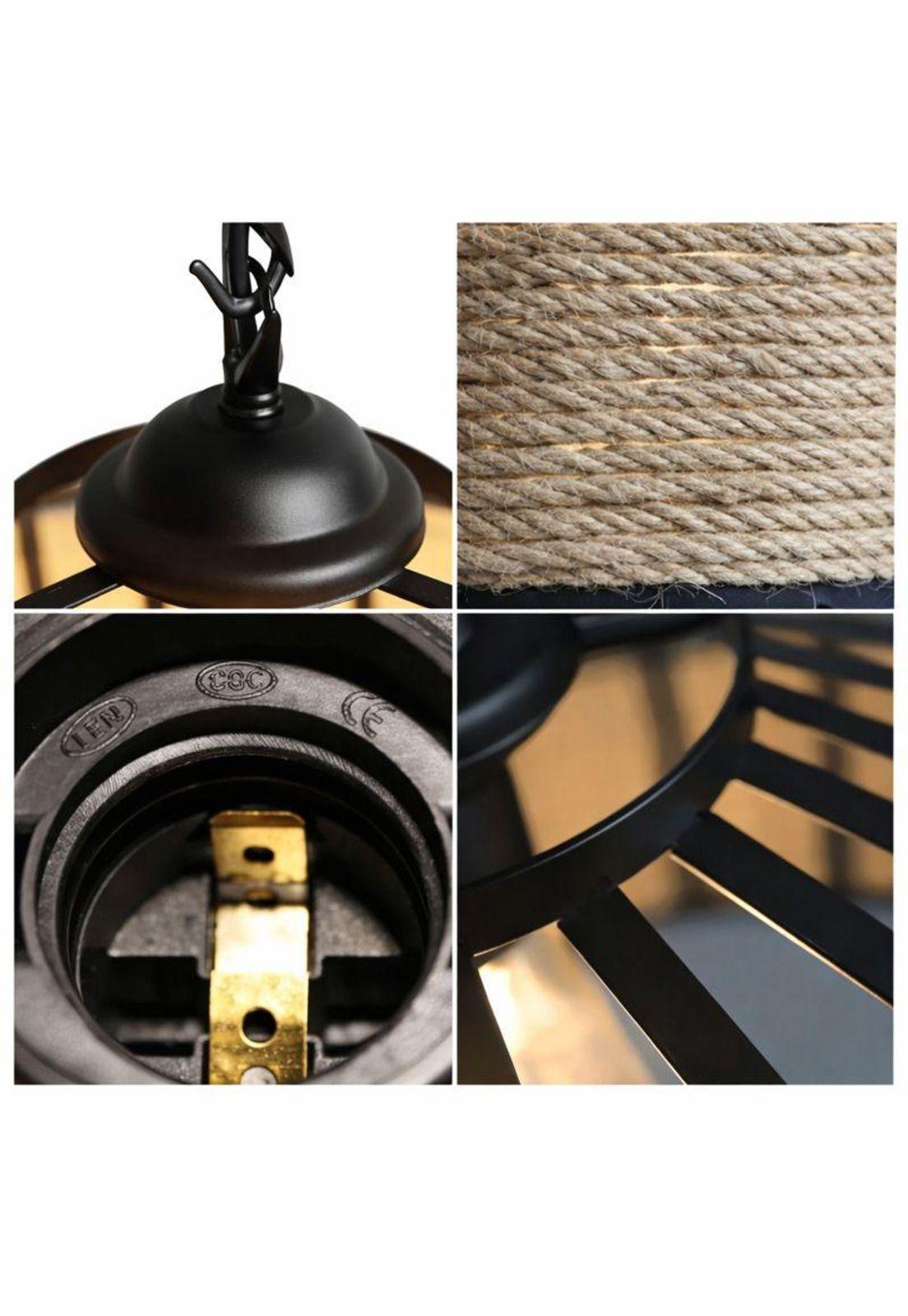 Lámpara Colgante Vintage Cáñamo Aluminio Estilo Rústico 40cm-4