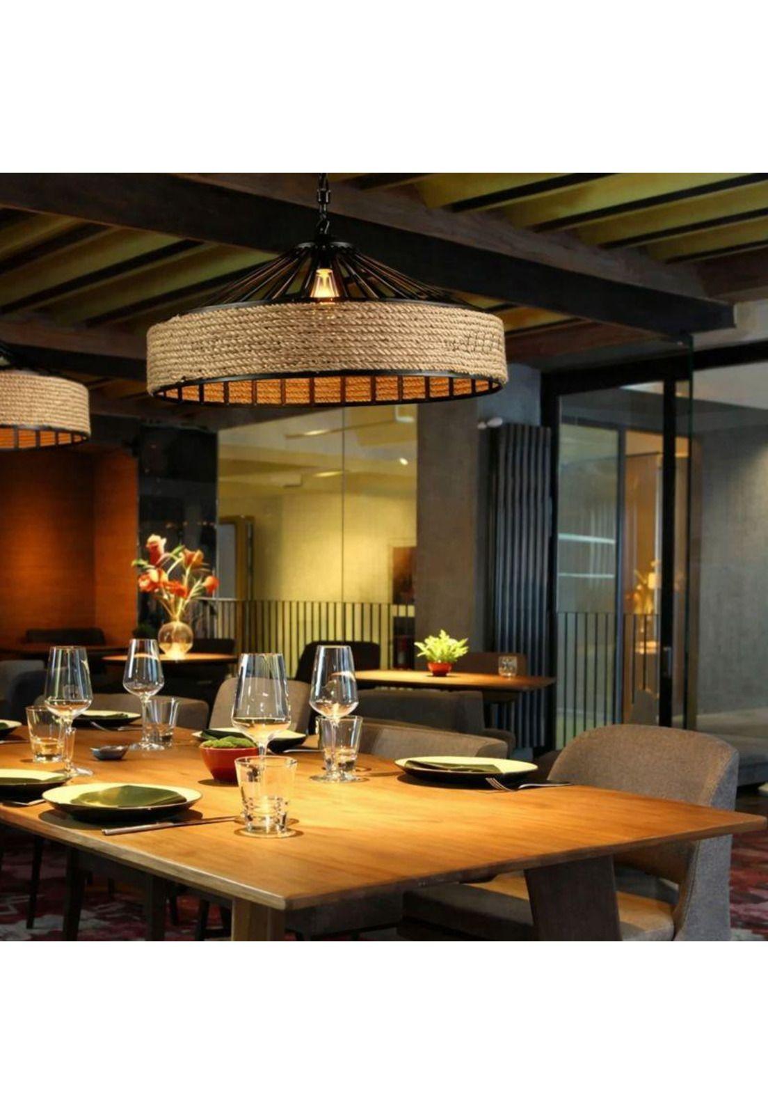 Lámpara Colgante Vintage Cáñamo Aluminio Estilo Rústico 40cm-5