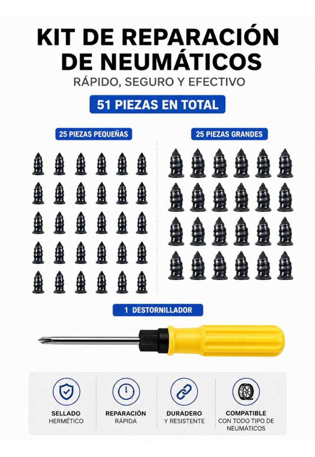 Kit Para Reparar Neumatico 51 Piezas Parche Pinchazo moto-2
