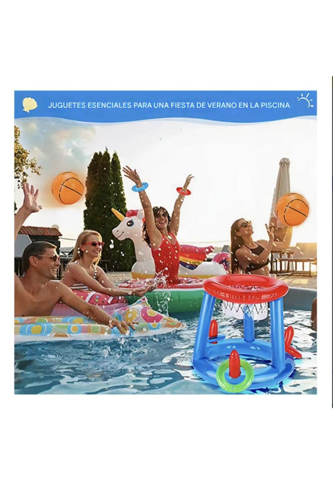 Juego Inflable Infantil  Canasta Baloncesto y Aros  Piscina-5