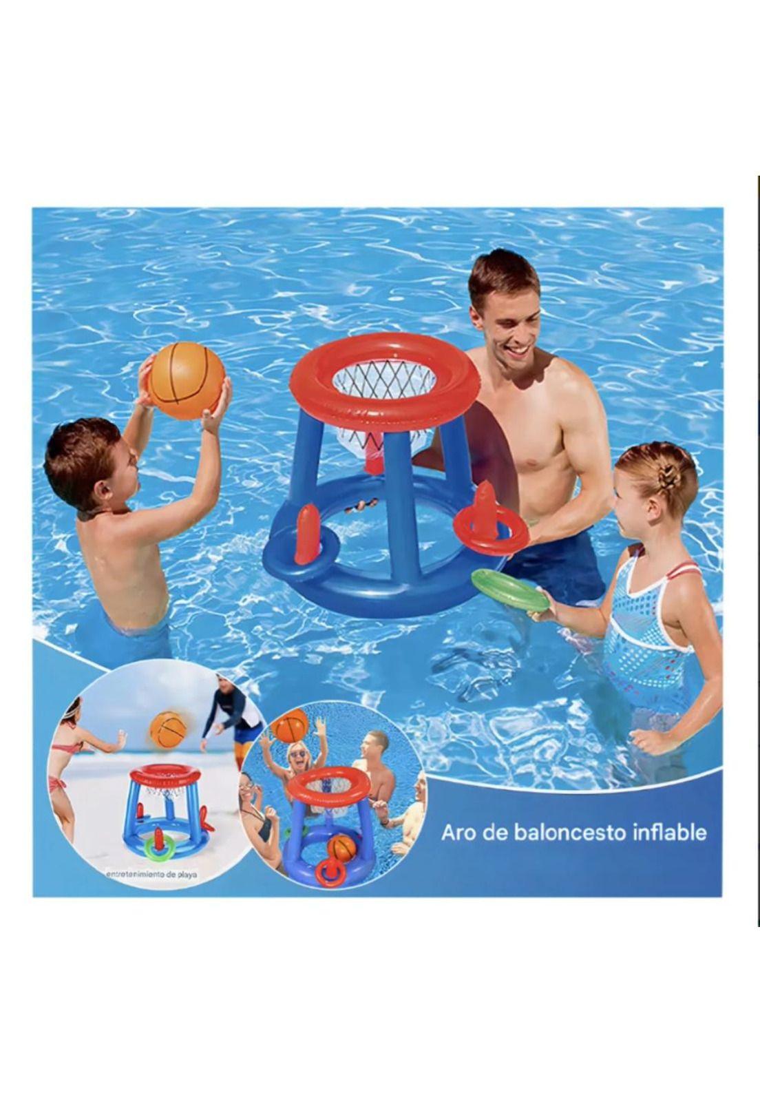 Juego Inflable Infantil  Canasta Baloncesto y Aros  Piscina-7
