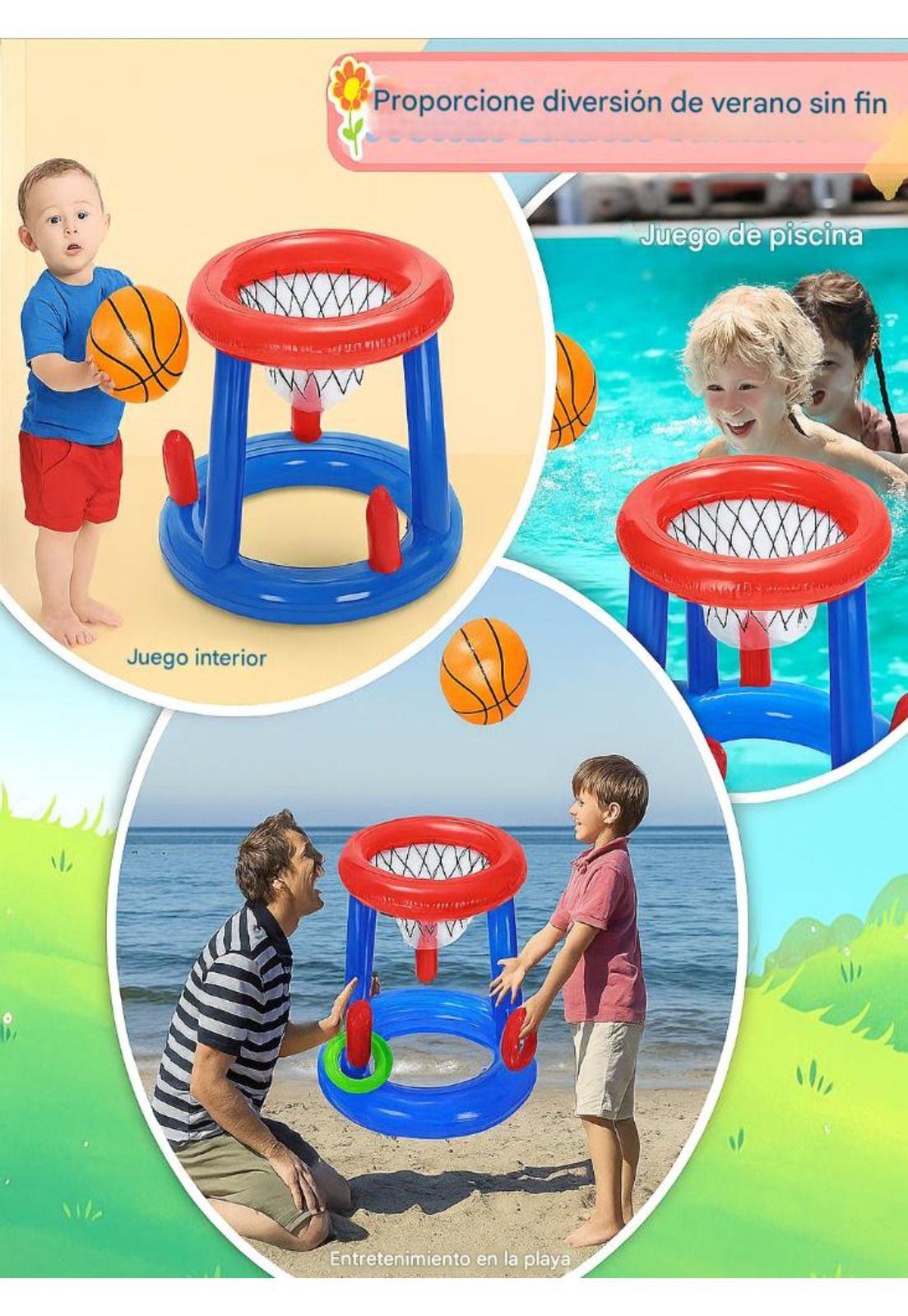 Juego Inflable Infantil  Canasta Baloncesto y Aros  Piscina-8