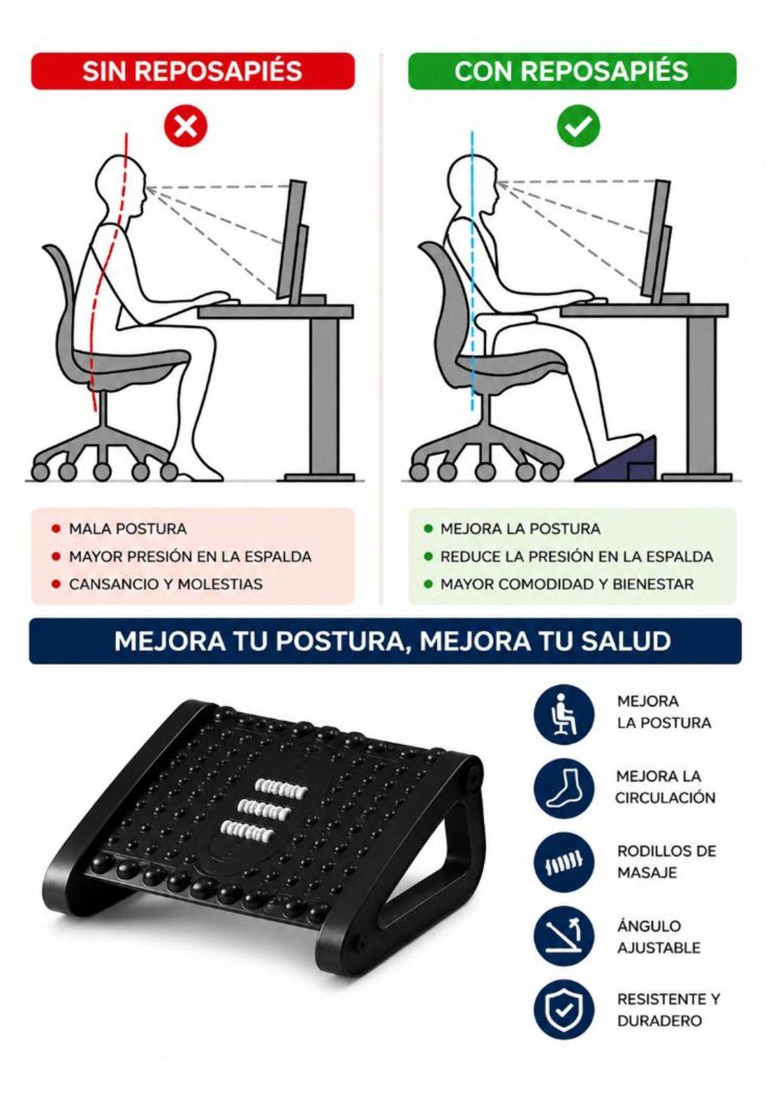 Reposapiés Ergonómico Ajustable Con Rodillos De Masaje-6