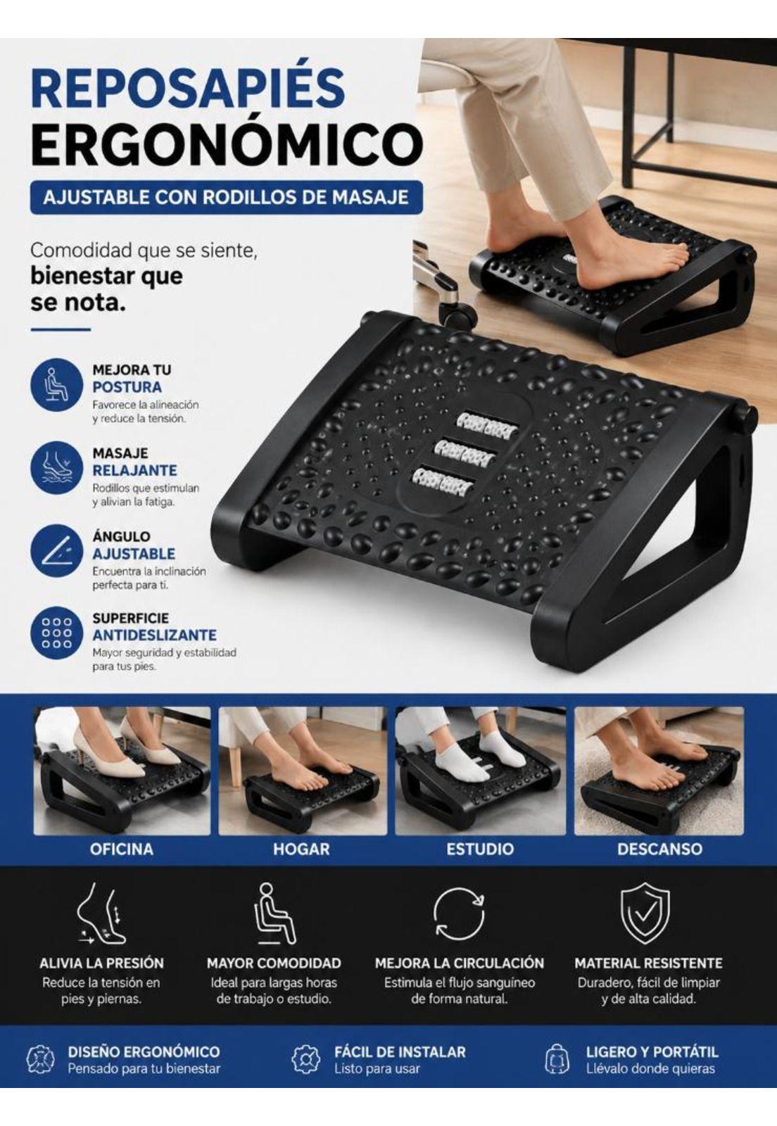 Reposapiés Ergonómico Ajustable Con Rodillos De Masaje-7