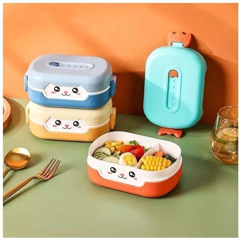 Lonchera Infantil Azul con Compartimentos y Cuchara Para Comida y Snacks Niños-2
