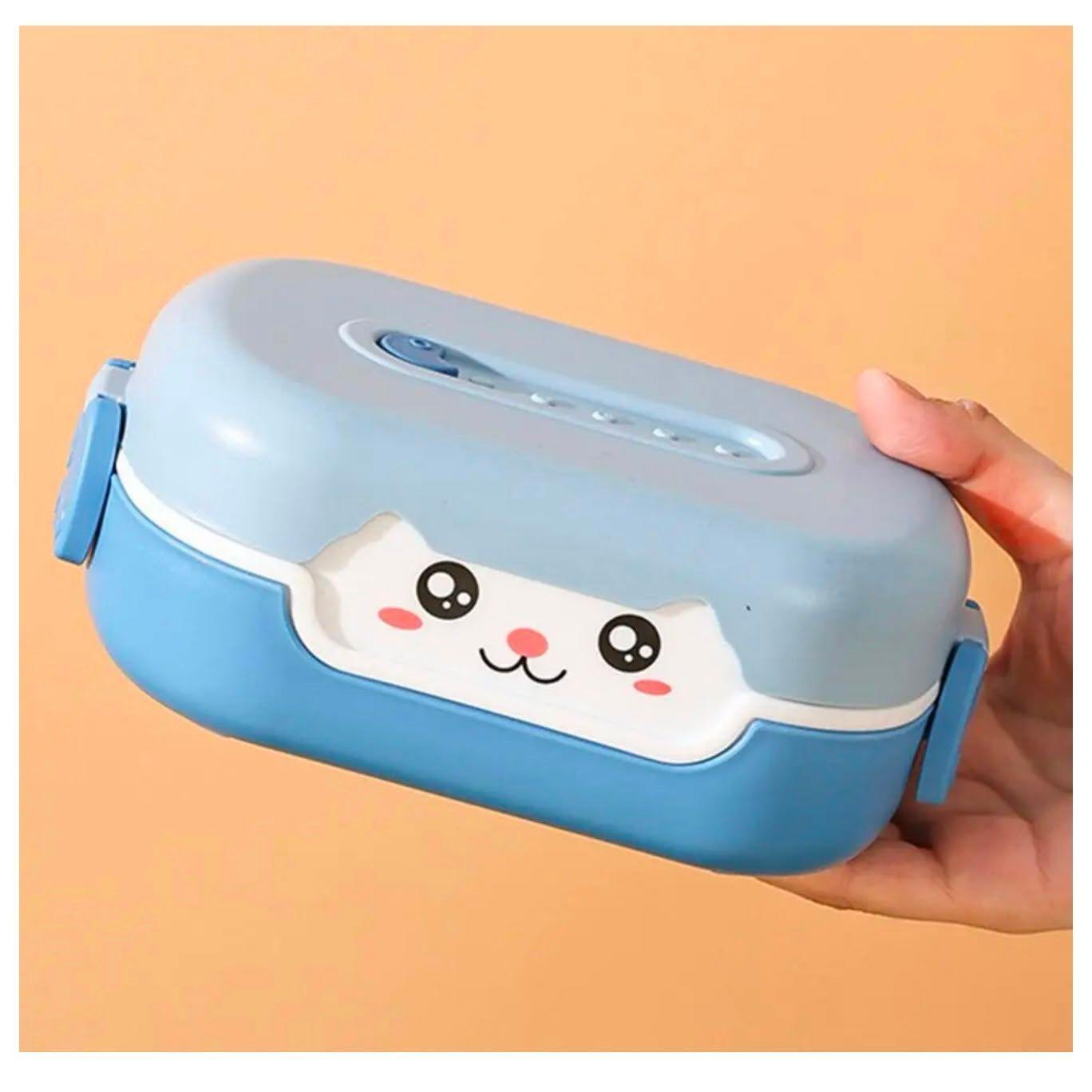 Lonchera Infantil Azul con Compartimentos y Cuchara Para Comida y Snacks Niños-3