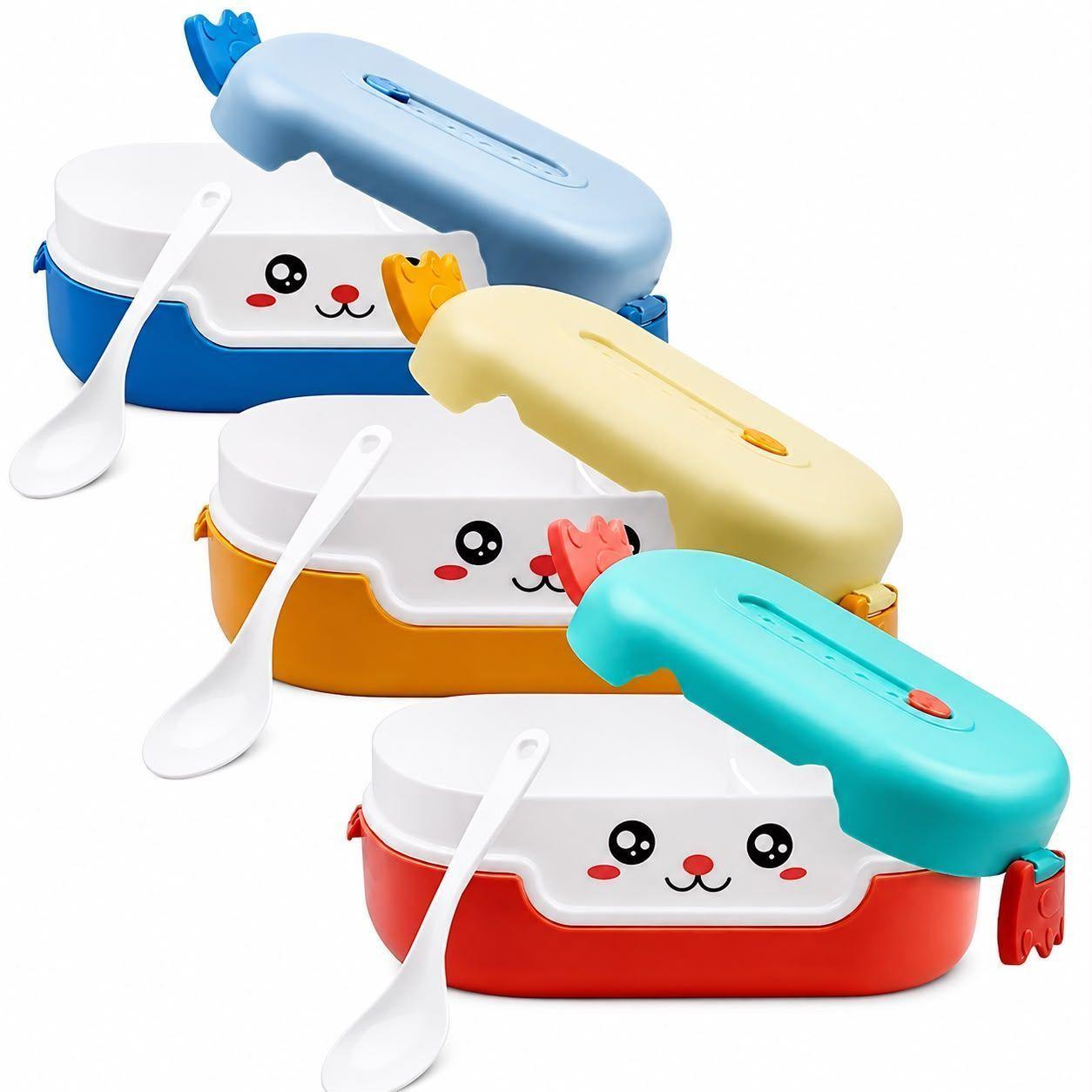 Lonchera Infantil Azul con Compartimentos y Cuchara Para Comida y Snacks Niños-4