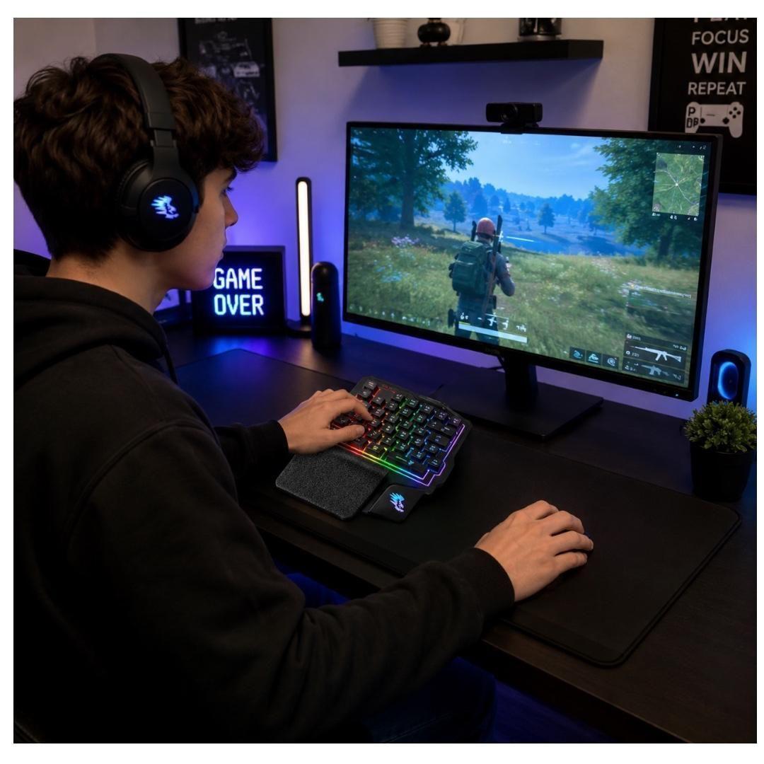 Teclado Gamer de Una Mano RGB Yelandar JX K7 con Reposamuñecas USB-2