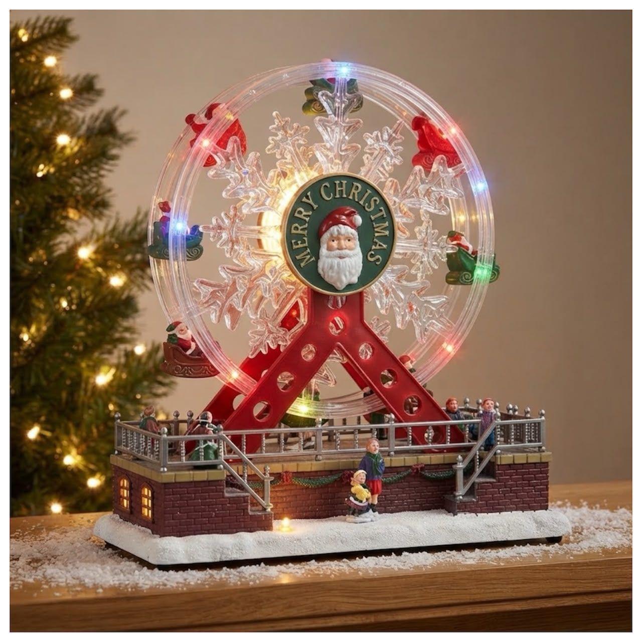 Rueda de la Fortuna Navideña Giratoria con Luz y Figuras De Navidad-3