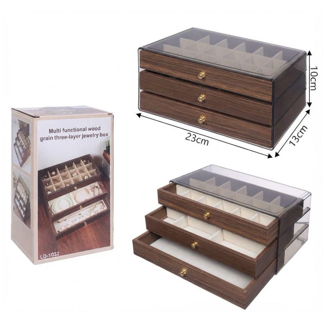 Organizador de Joyas de 3 Niveles con Efecto Madera LD-1032-3