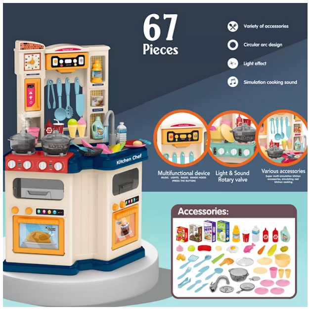 Cocina De Juguete Para Niños Con Sonidos Y 67 Accesorios-6