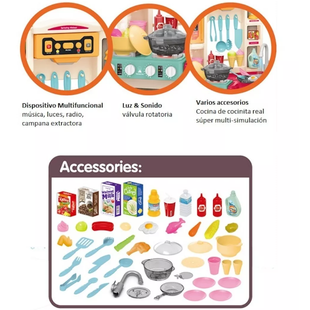 Cocina De Juguete Para Niños Con Sonidos Y 67 Accesorios-4