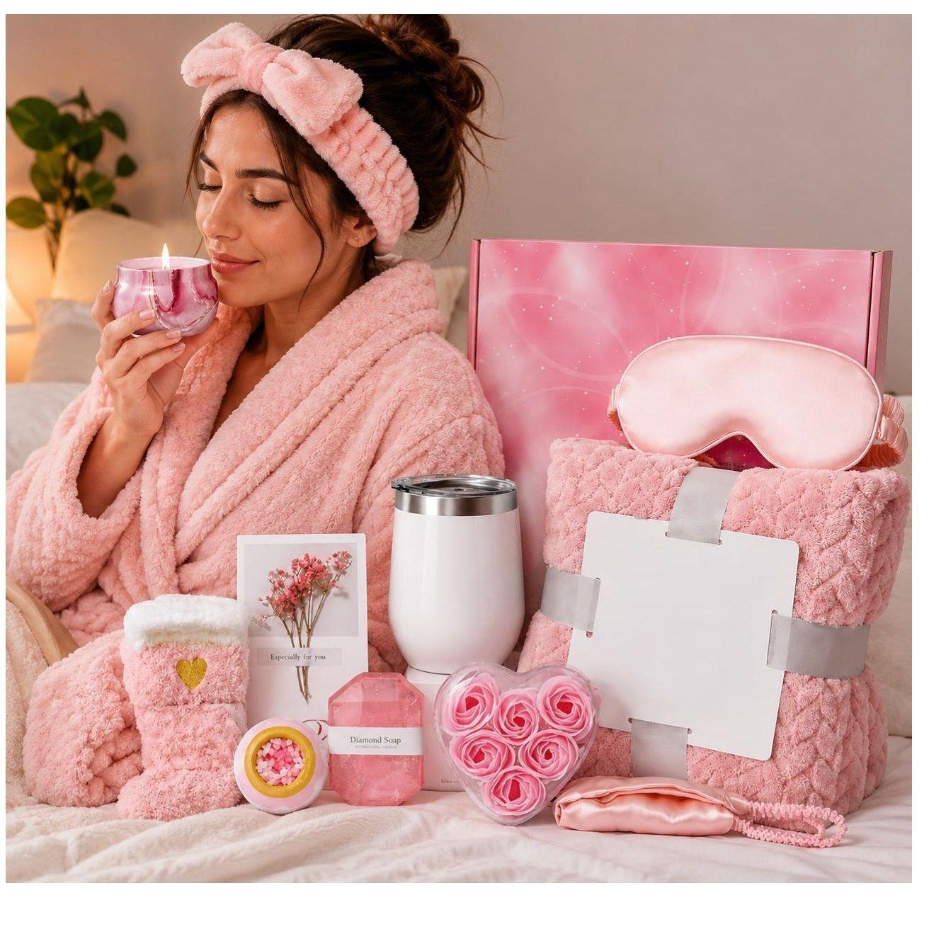Set de Regalo Spa para Mujer 10 Piezas Kit de Autocuidado y Relajación Rosado-1
