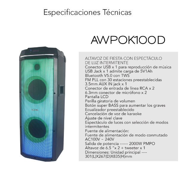Parlante Bluetooth Con Luces Aiwa Flame Líne 2000w PMPO-2