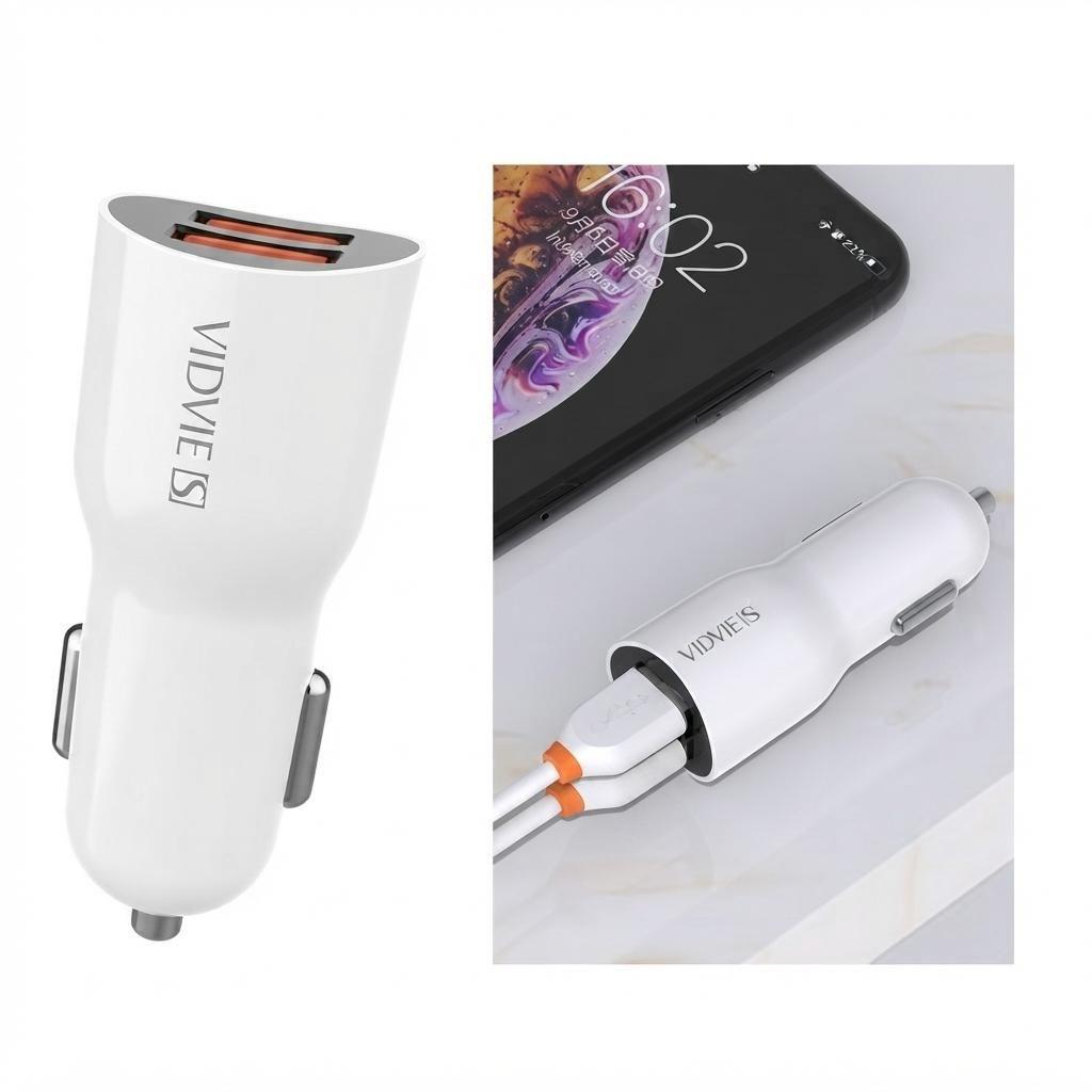 Cargador Para Autos Vidvie CC02 Doble Puerto USB y Cable Micro USB-0