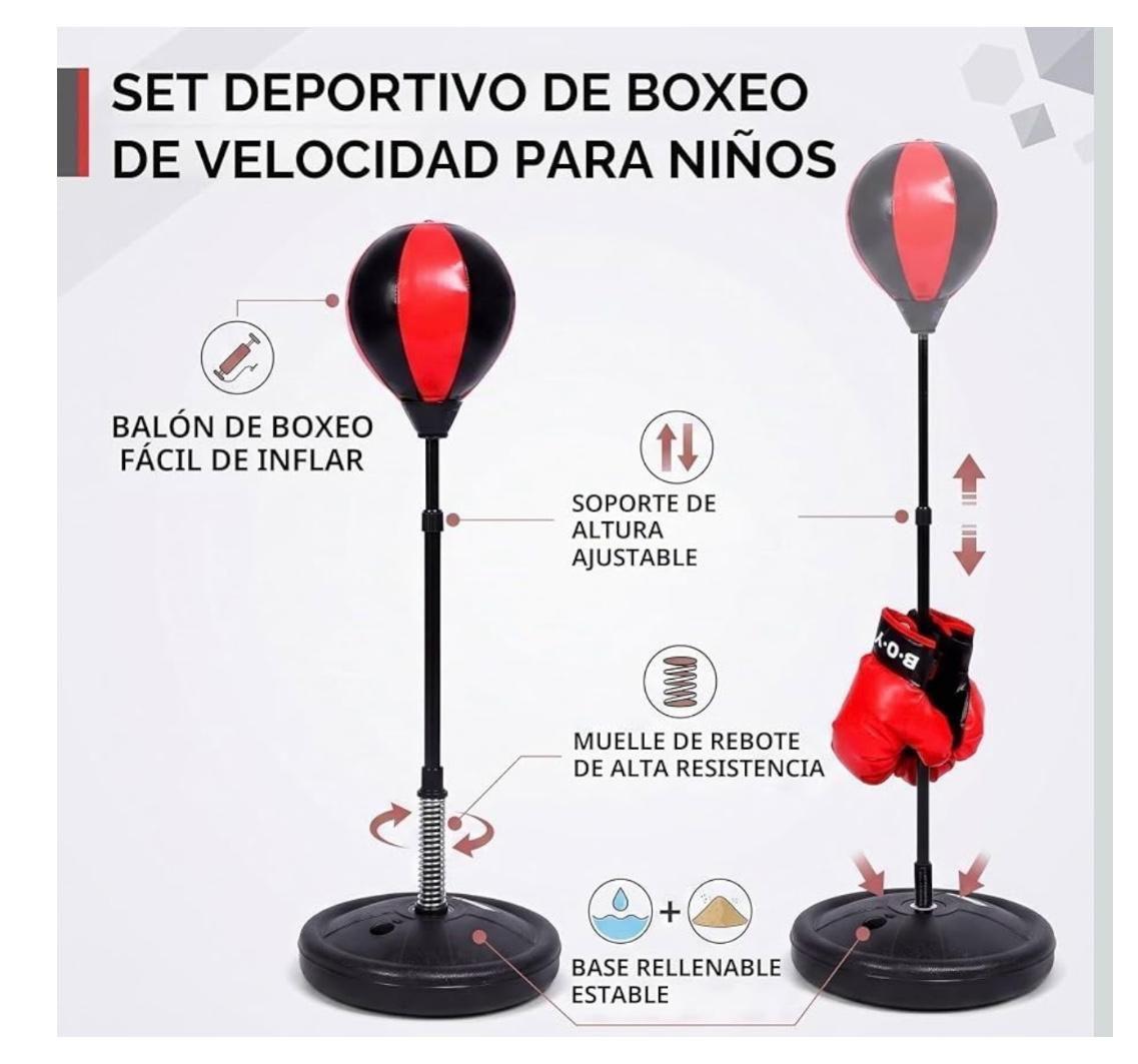 Set de Boxeo Para Niños Con Saco de Pie y Guantes Altura Regulable-2