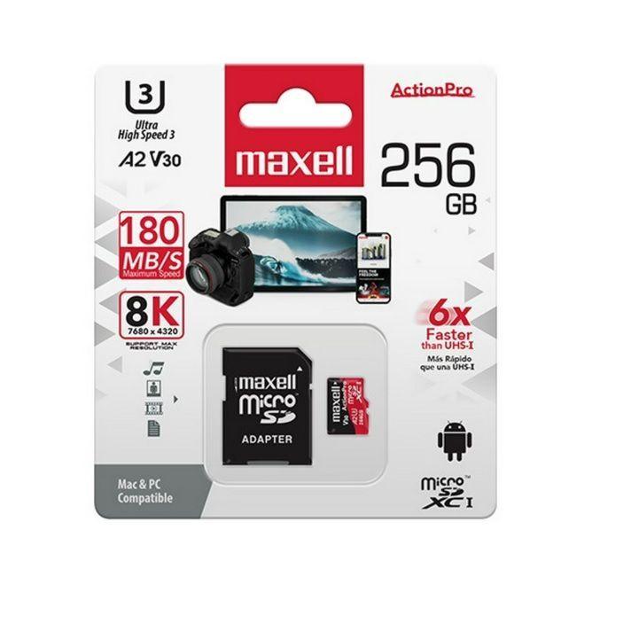 Memoria Micro SD Maxell 256 GB 8K Clase 3 Ultra High Speed-0