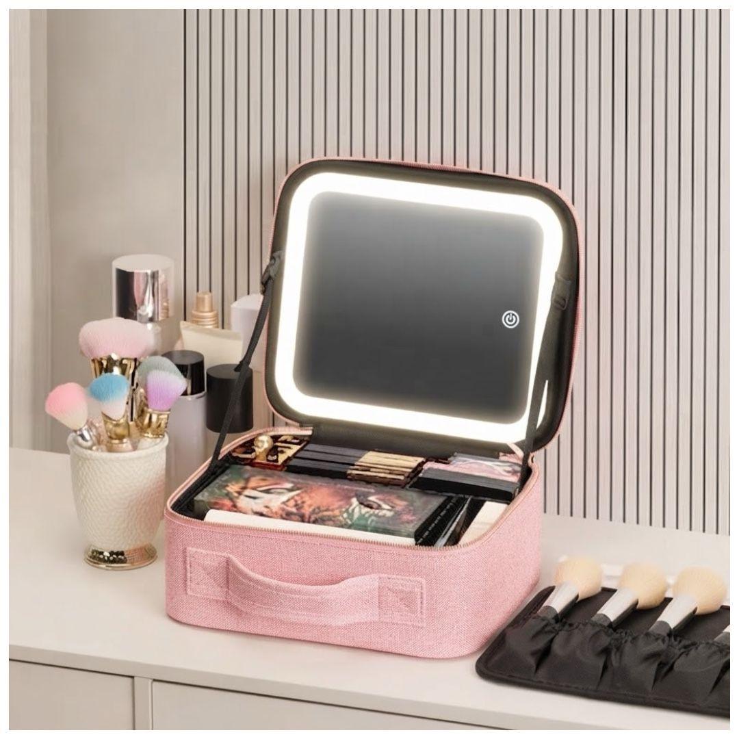 Maletín Organizador de Maquillaje Portátil con Espejo LED e Iluminación -2