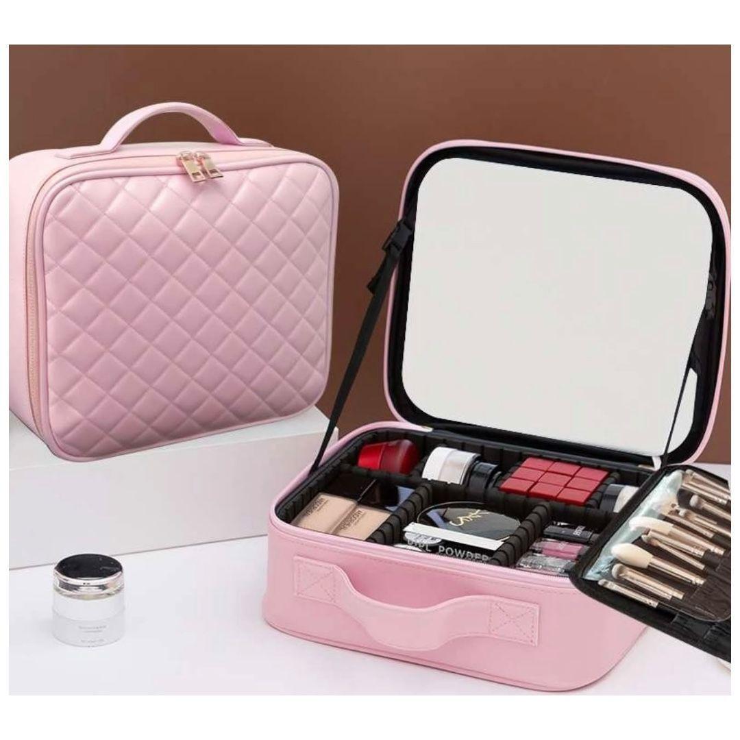 Maletín Organizador de Maquillaje Portátil con Espejo LED e Iluminación -3