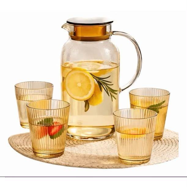 Set de Jarra Antigoteo con 4 Vasos Estriados-0