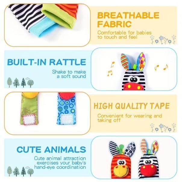 Juego De 4 Sonajeros Estimulantes Pulseras y Calcetas Para Bebe-2