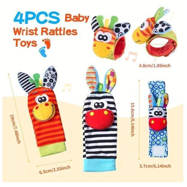 Juego De 4 Sonajeros Estimulantes Pulseras y Calcetas Para Bebe-3