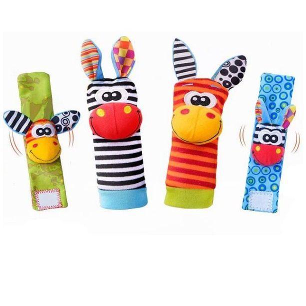 Juego De 4 Sonajeros Estimulantes Pulseras y Calcetas Para Bebe-5