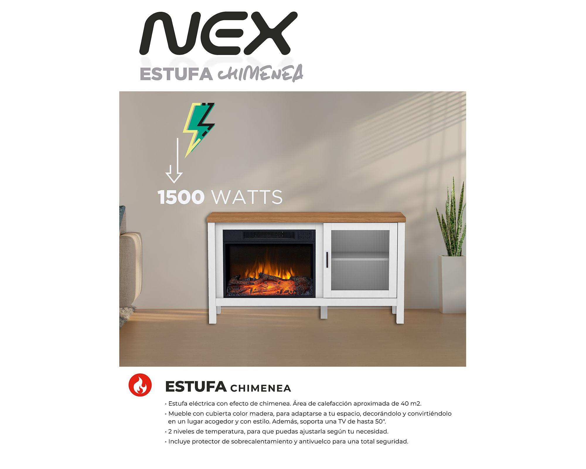 Estufa chimenea mueble 1500W blanco-4
