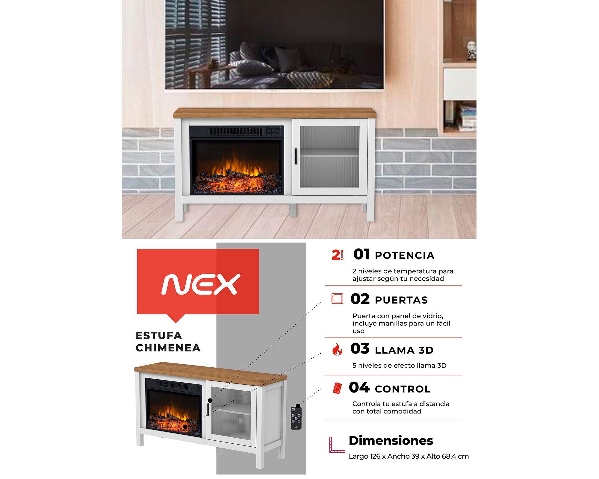 Estufa chimenea mueble 1500W blanco-5