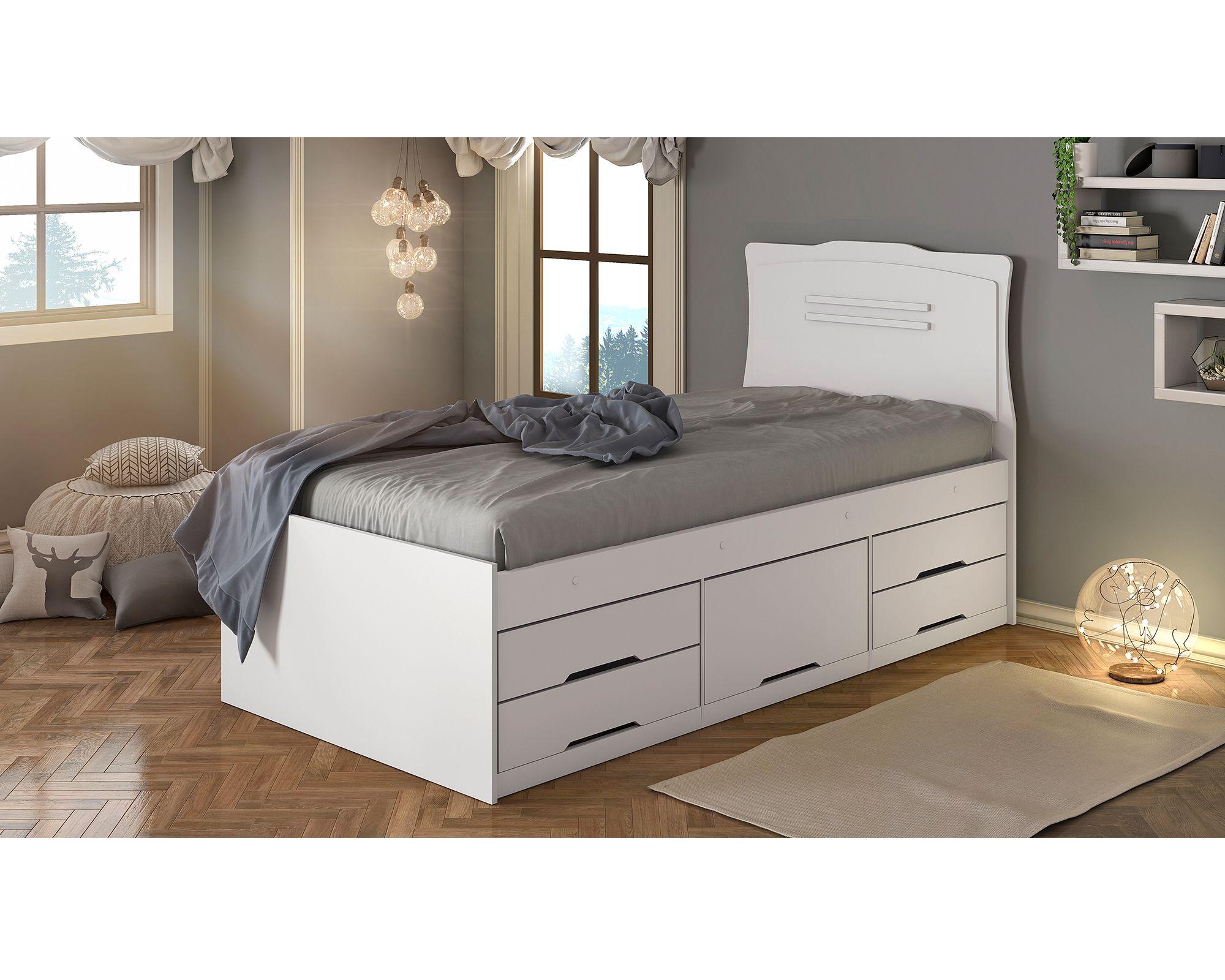 Cama funcional 1 plaza Juliana 5 cajones blanco-2