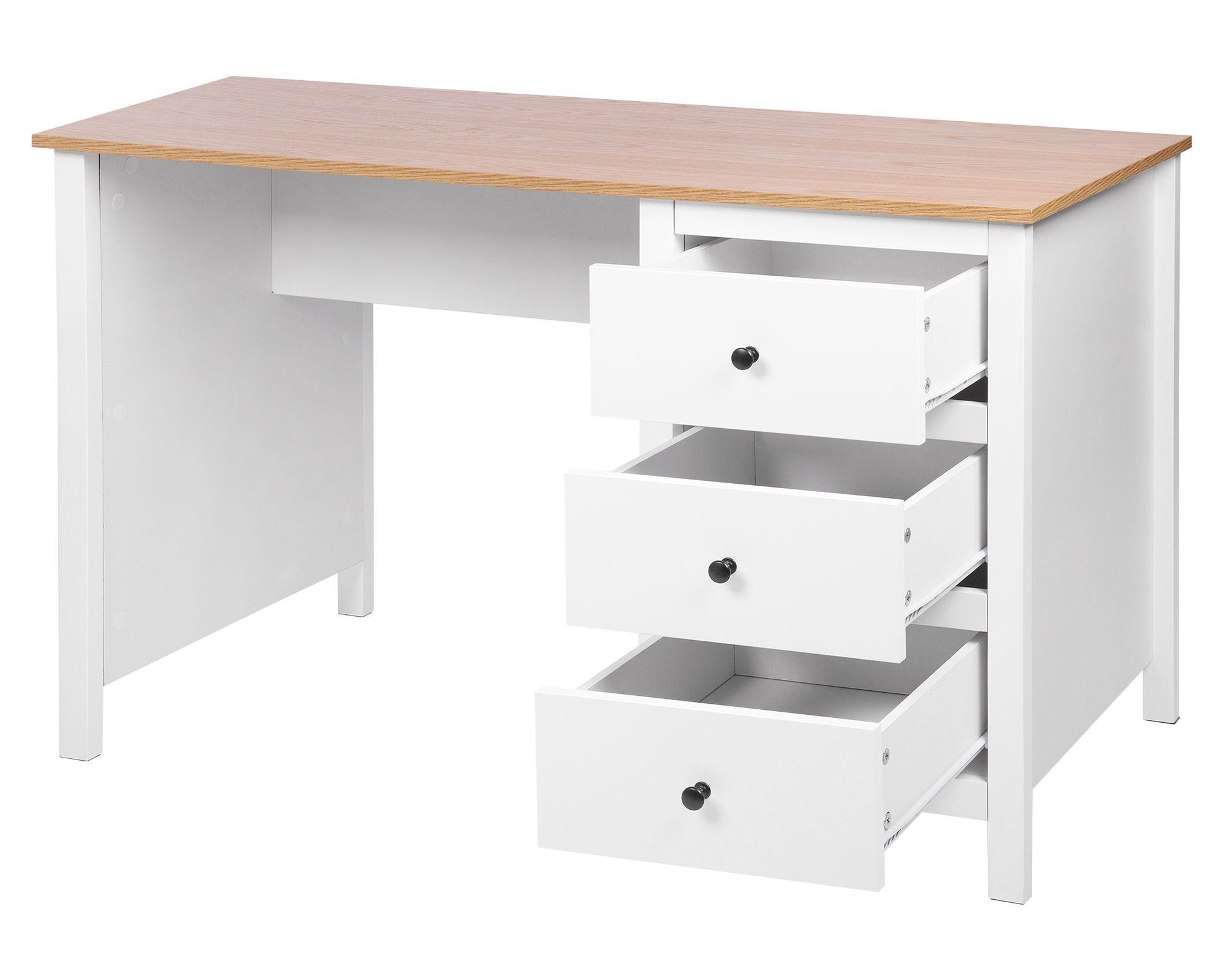 Escritorio Provenzal blanco/natural 75x120x55 cm 3 cajones-2