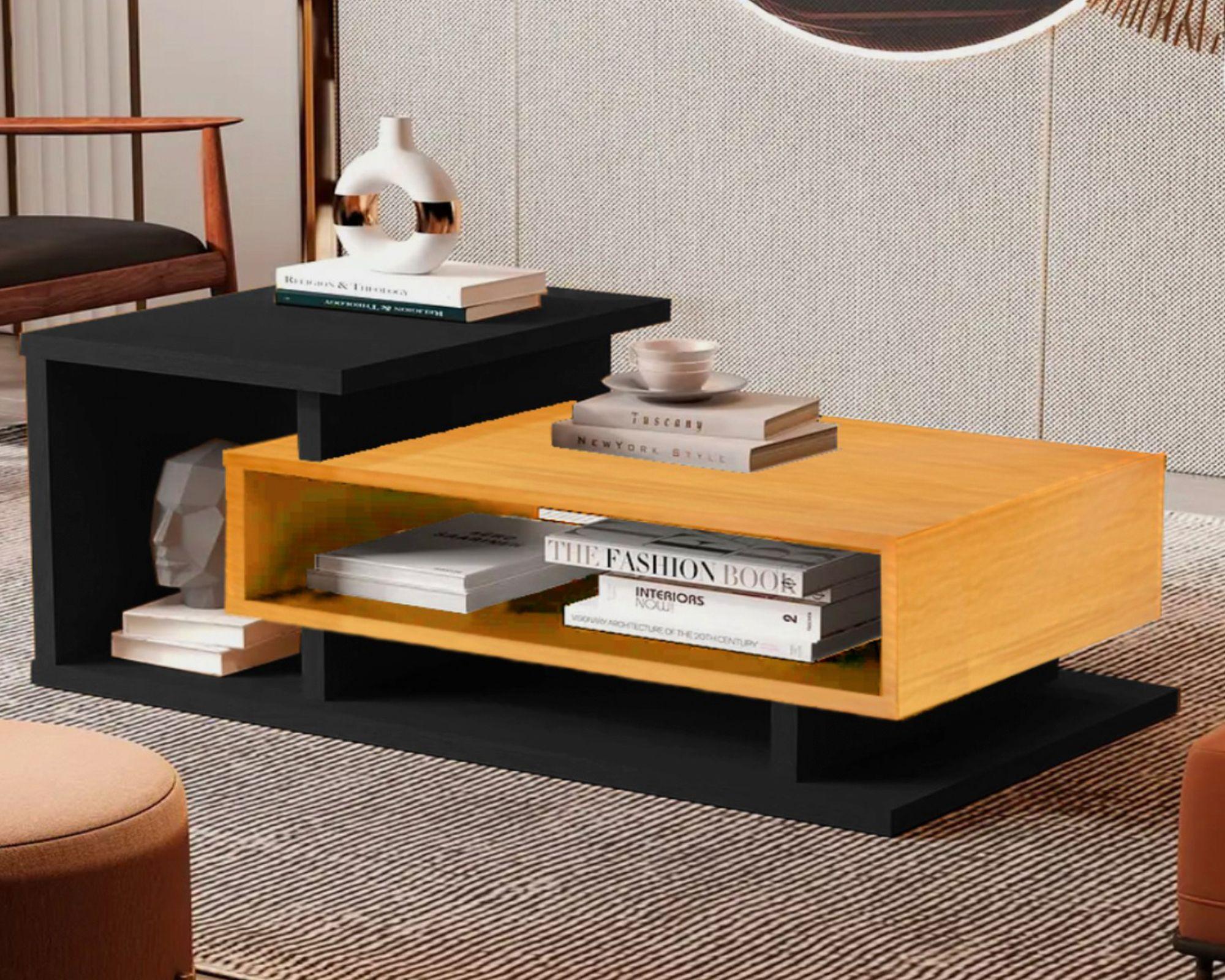 Mesa de centro Boho bicolor caramelo/negro-1