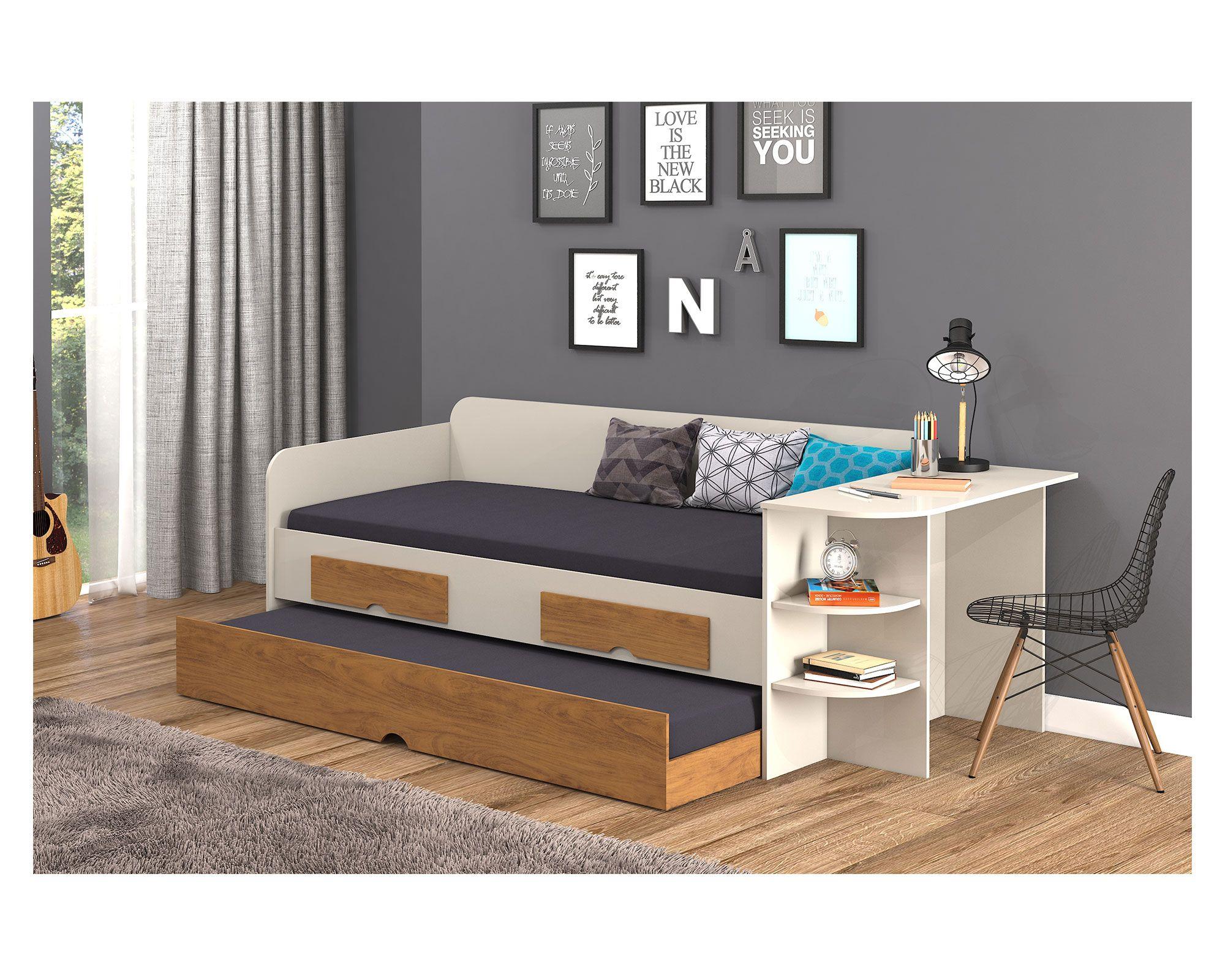 Cama sofá auxiliar 1.5 plazas + escritorio blanco/nogal Decocasa-2