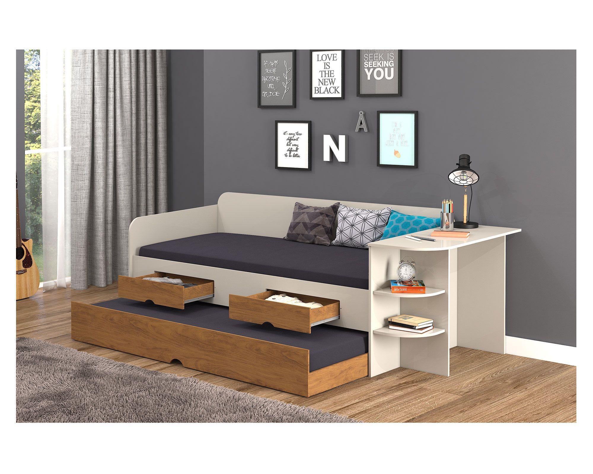 Cama sofá auxiliar 1.5 plazas + escritorio blanco/nogal Decocasa-3