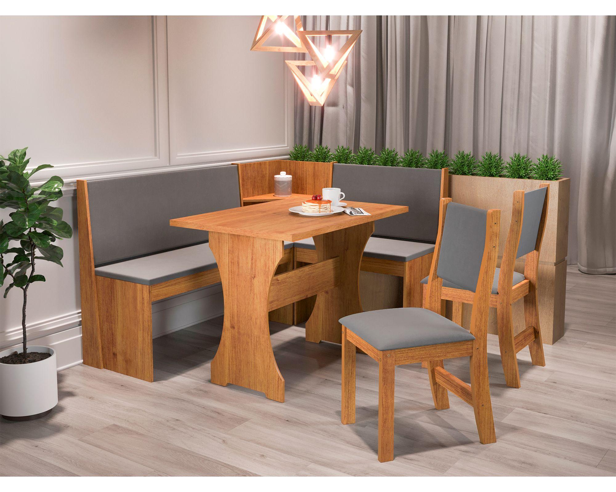 Comedor 2 sillas 2 banquetas Cantobig café claro/gris oscuro-2