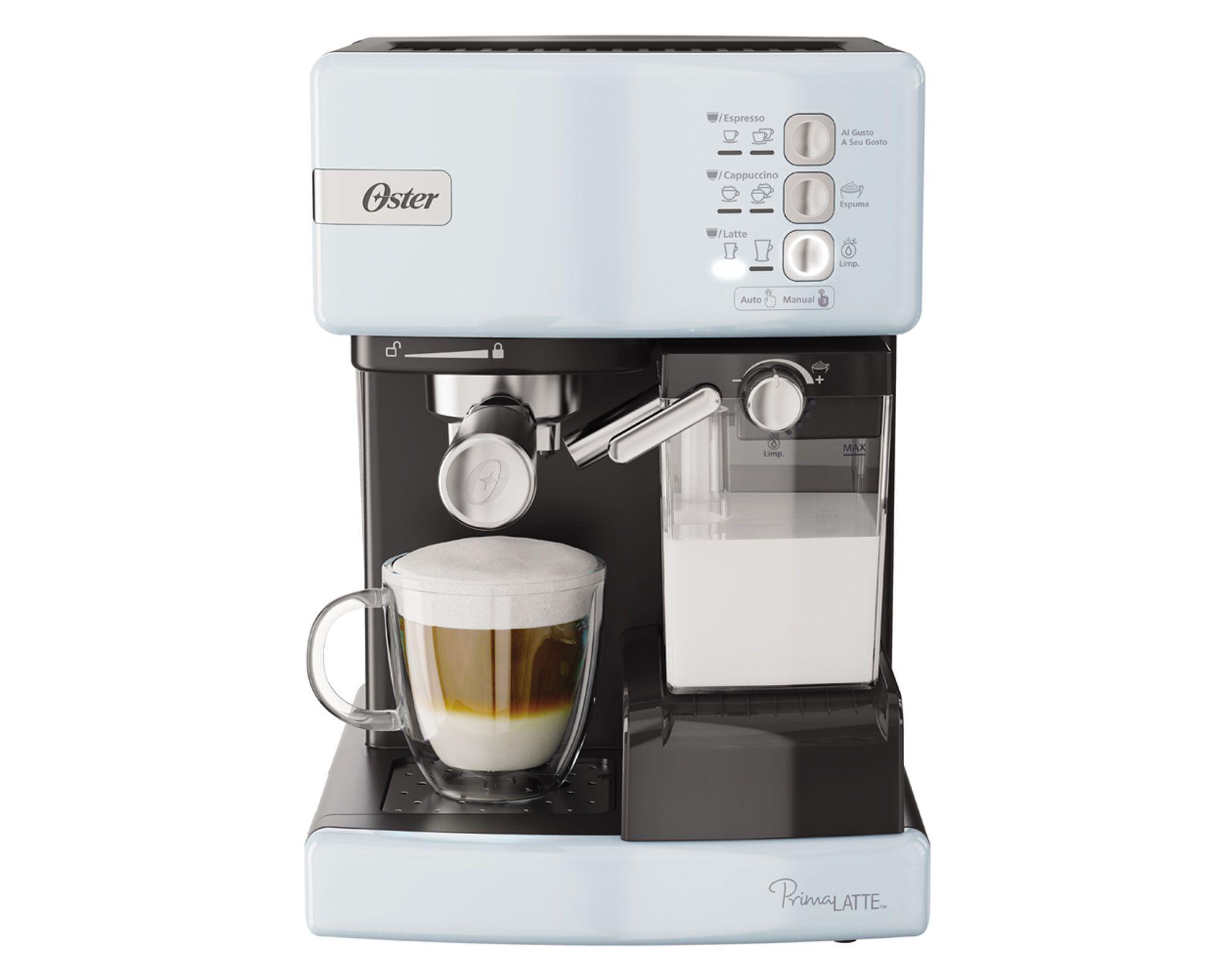 Cafetera espresso Prima latte cotton candy celeste Oster-1