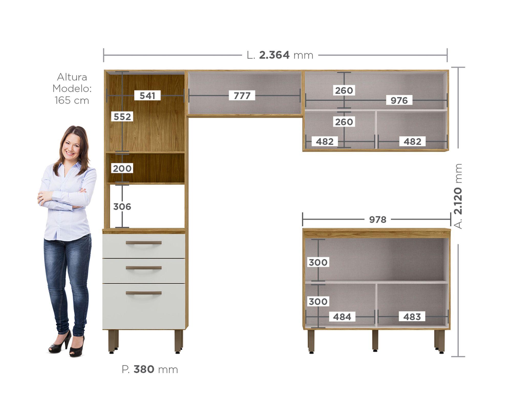 Kit cocina 6 puertas 3 cajones Lana blanco-3