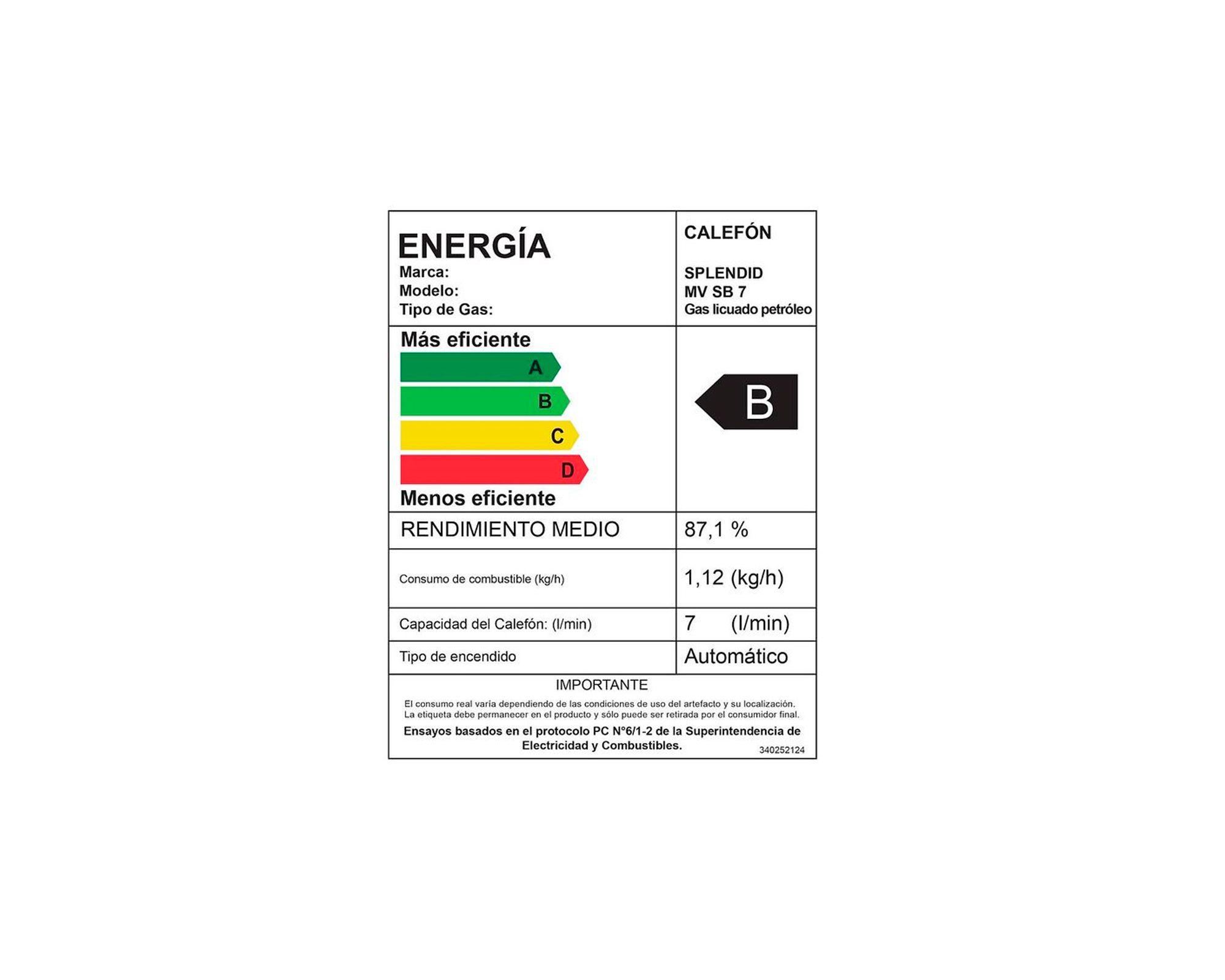 Calefont ionizado tiro natural 7 litros gas licuado MV SB 7 Splendid-7