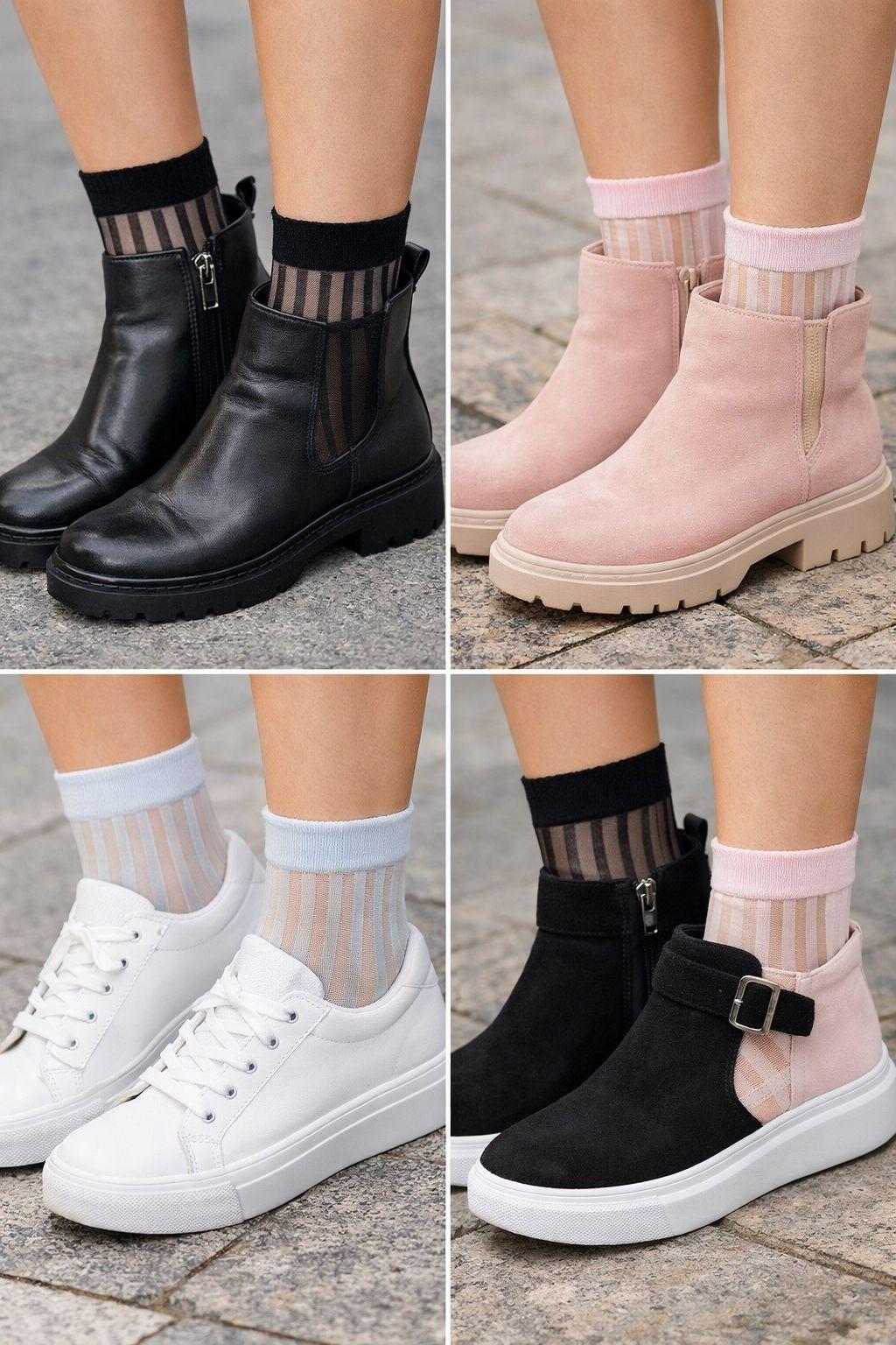 Pack 5 Calcetines Crew Mujer Transparentes Diseño NW Confort Diario-2