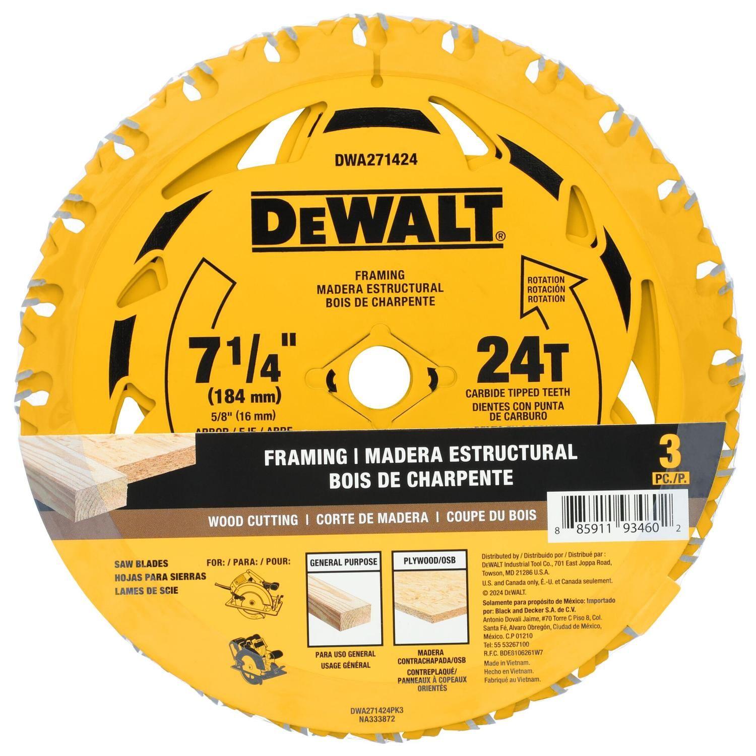 Pack 3 Discos de Sierra 7-1/4''x5/8'' 24 Dientes - DeWALT-3