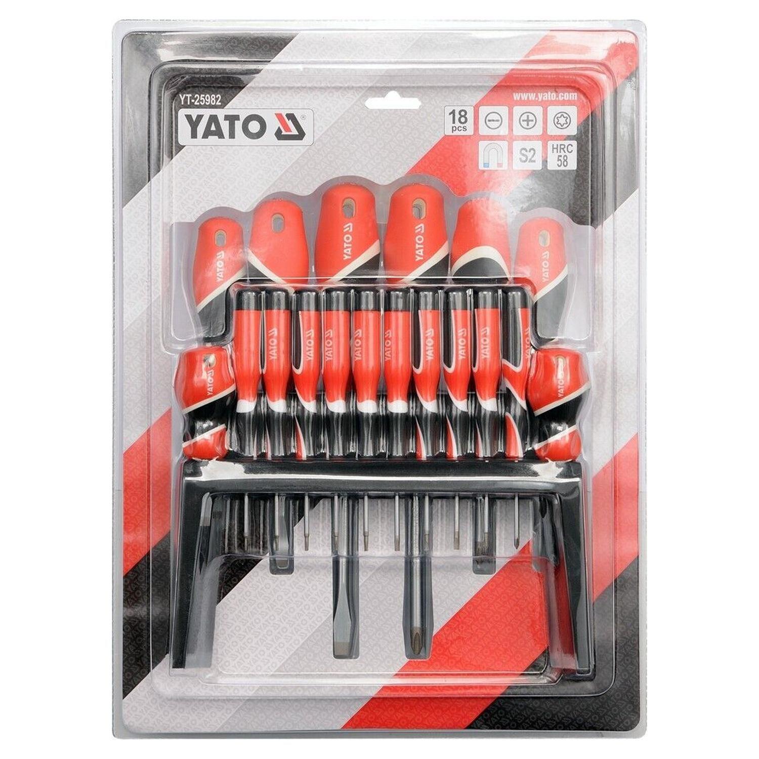 Set 18 Destornilladores YATO YT-25982 Plano Phillips Torx S2-3
