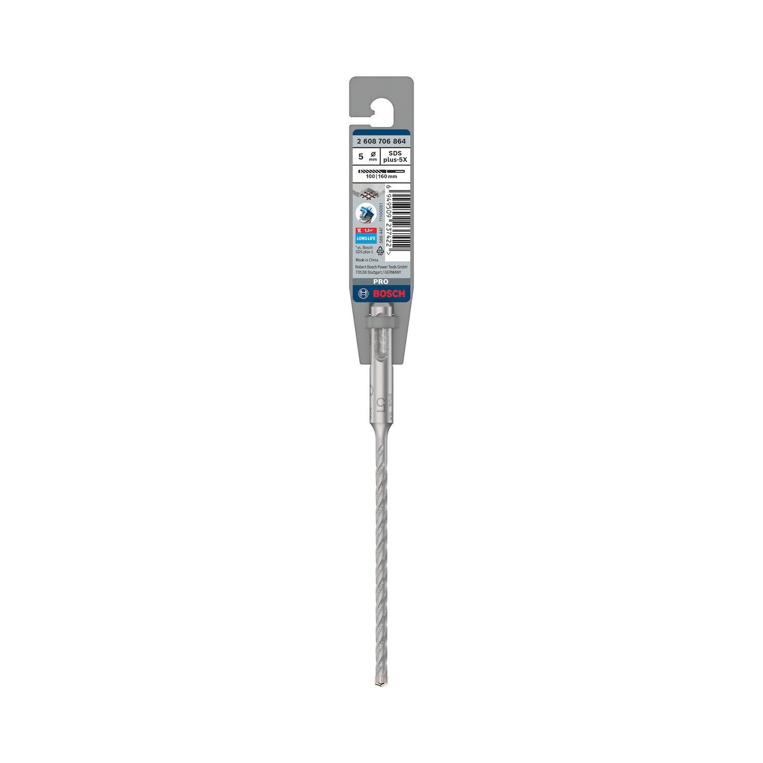 Broca Hormigón Bosch PRO SDS-Plus-5X 5x160mm 4 Filos-0