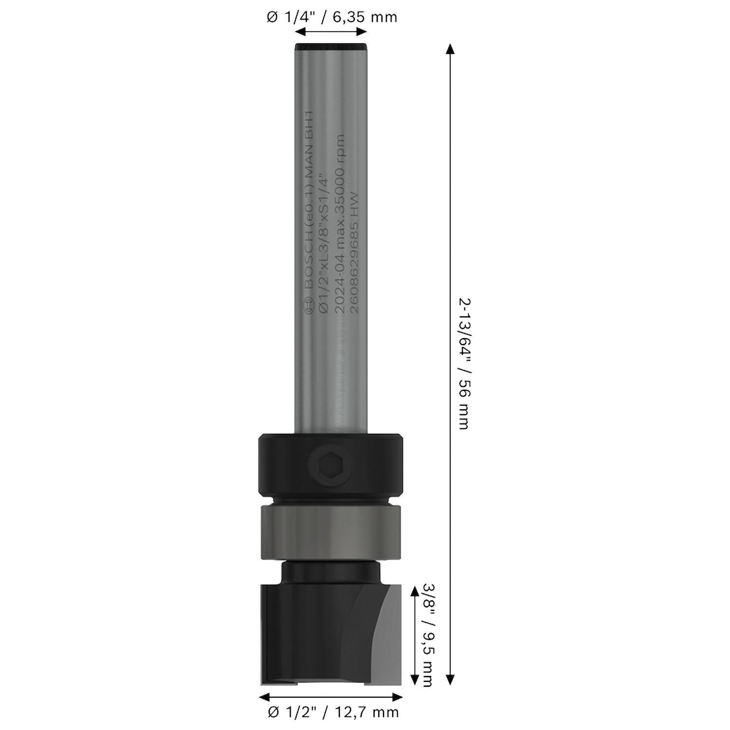Fresa Enrasadora PRO Bosch 1/2'' x 3/8'' Vástago 1/4''-2