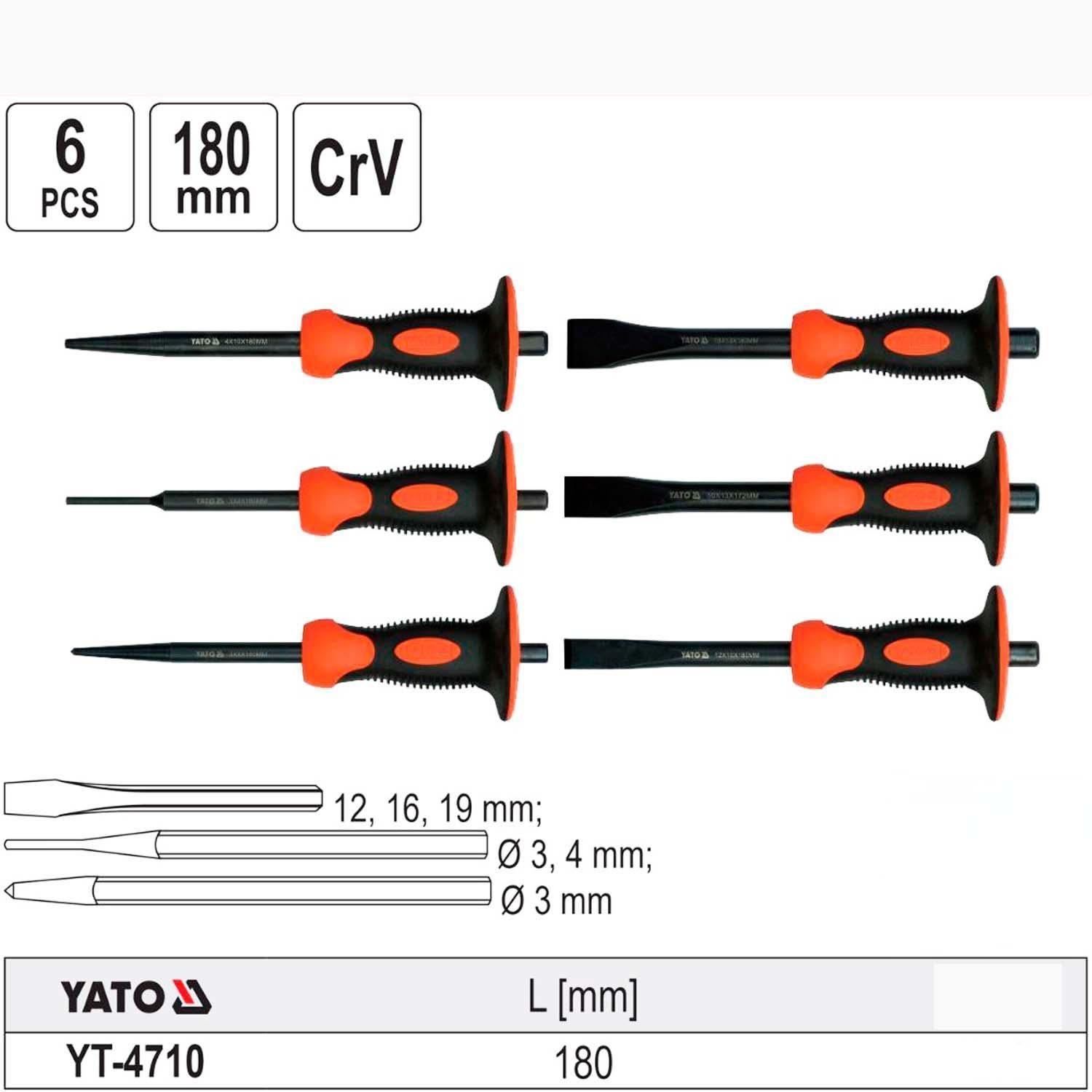 Juego de Cinceles y Punzones 180mm 6 Pzas - YATO-4