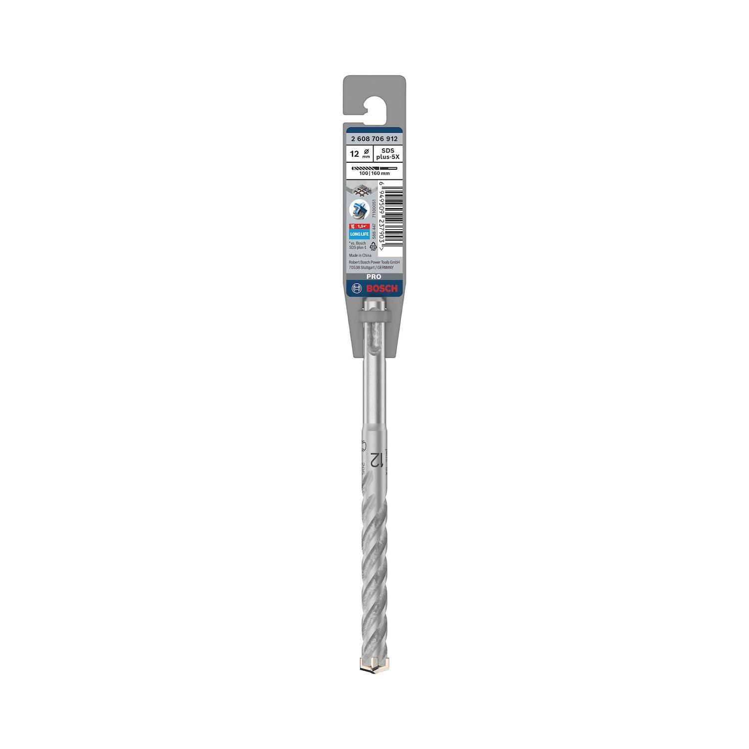 Broca Hormigón Bosch PRO SDS-Plus-5X 12x160mm 4 Filos-0