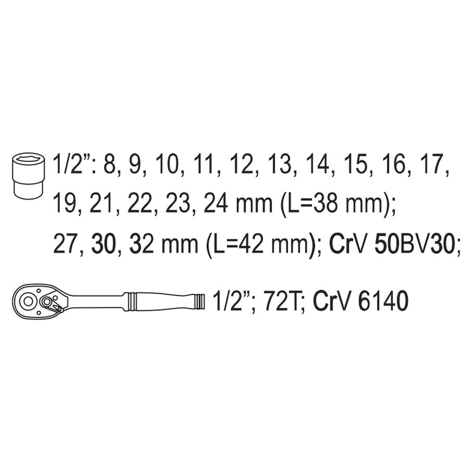 Juego 19 Dados con Chicharra Yato YT-38681 1/2'' 8-32mm-3