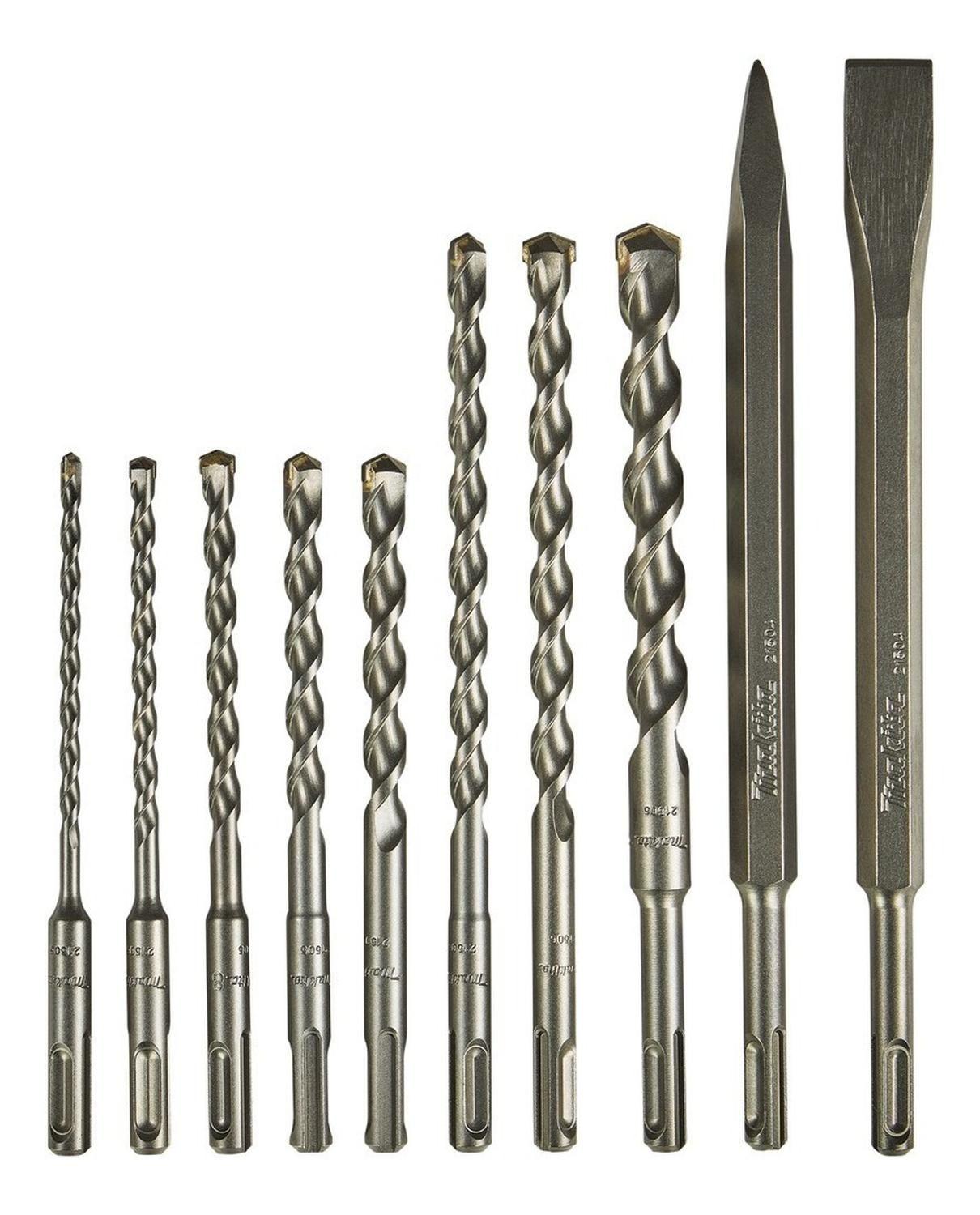 Caja 10 Piezas Broca Y Cincel Tct SDS-Plus Makita D-71990-6