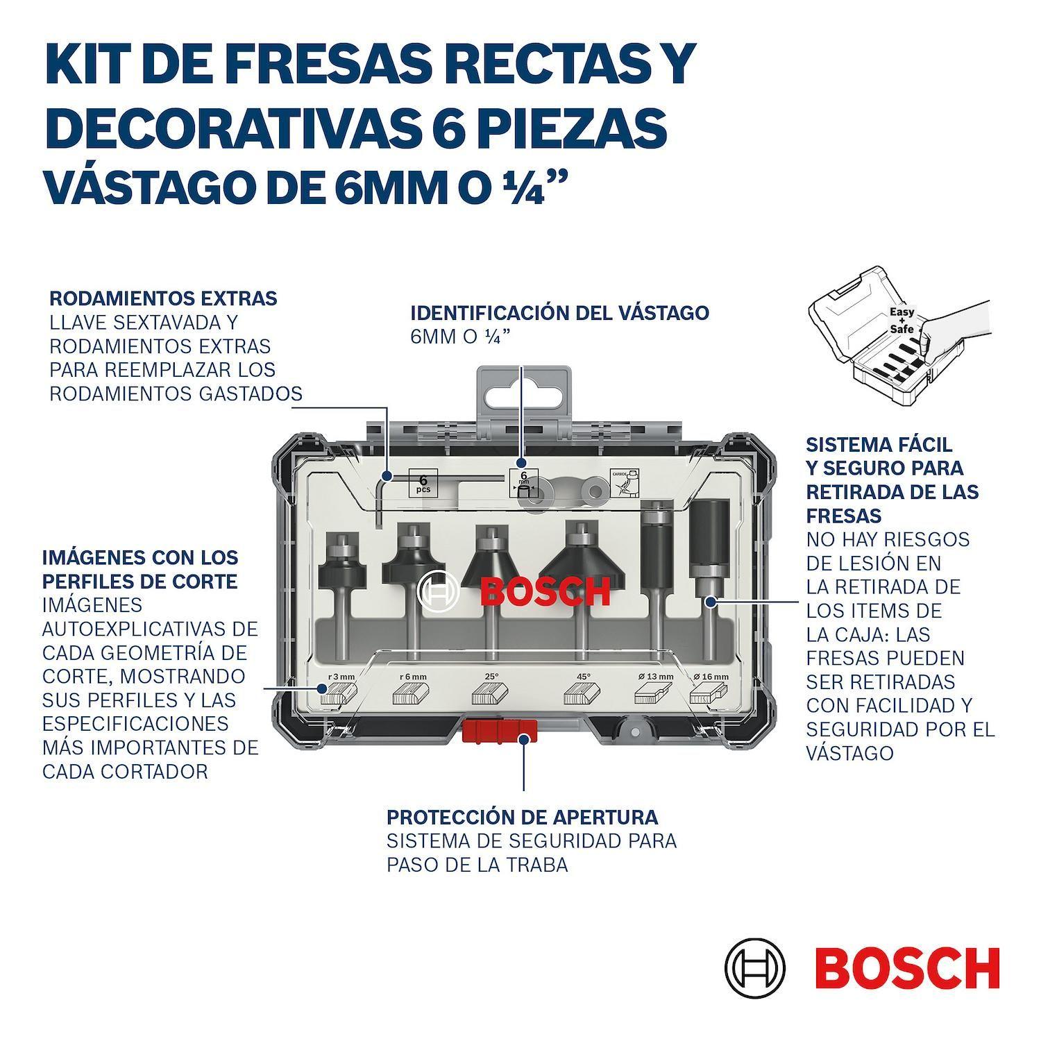 Set 6 Fresas Rectas Router Bosch Vastago 1/4'' Madera-4