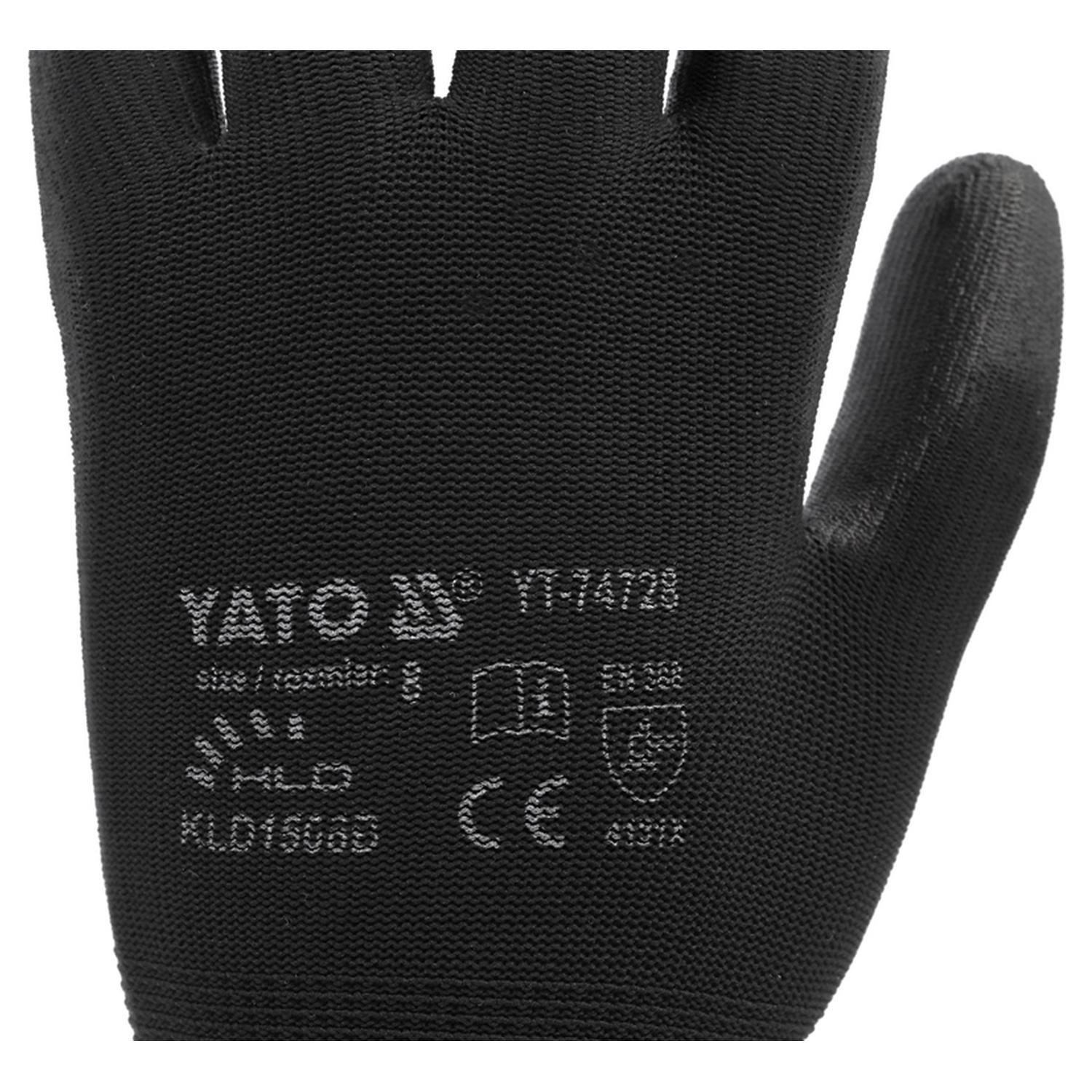 Guantes Trabajo Nylon PU YATO YT-74728 Talla 8 Negro EN388-5