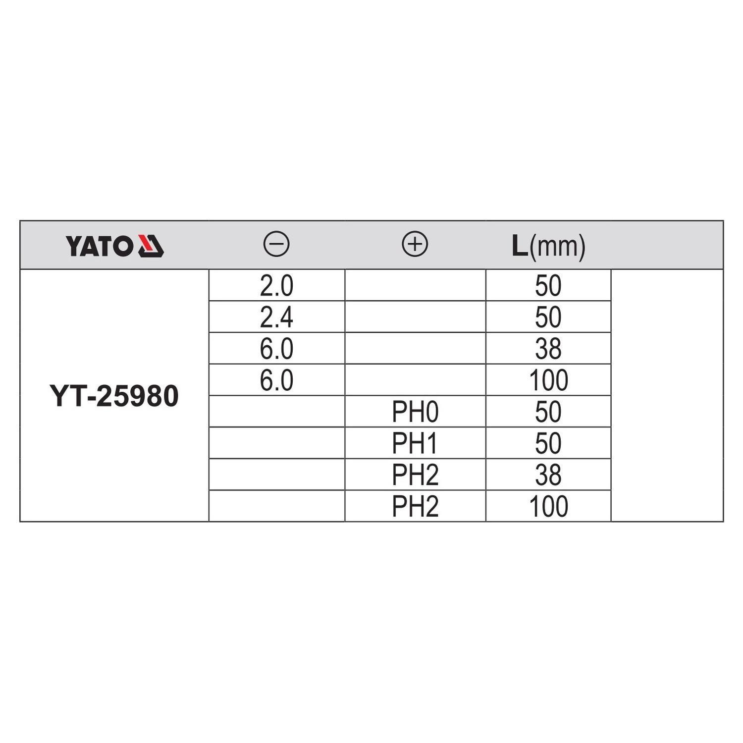 Juego 8 Destornilladores Yato YT-25980 Planos Phillips S2-1